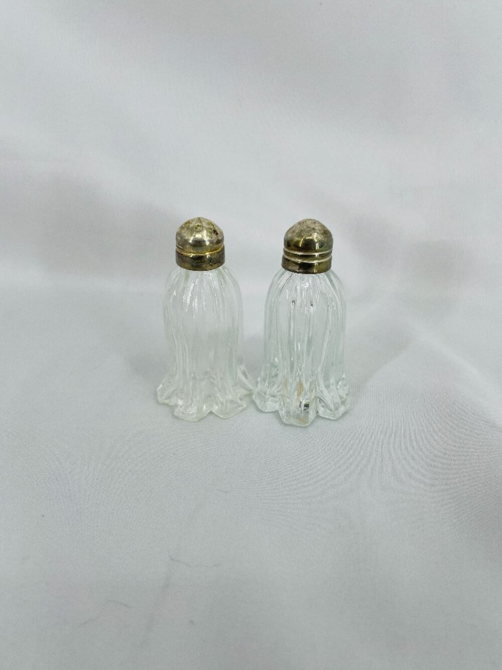 Vintage Glass Salt and Pepper Shakers with Metal Tops